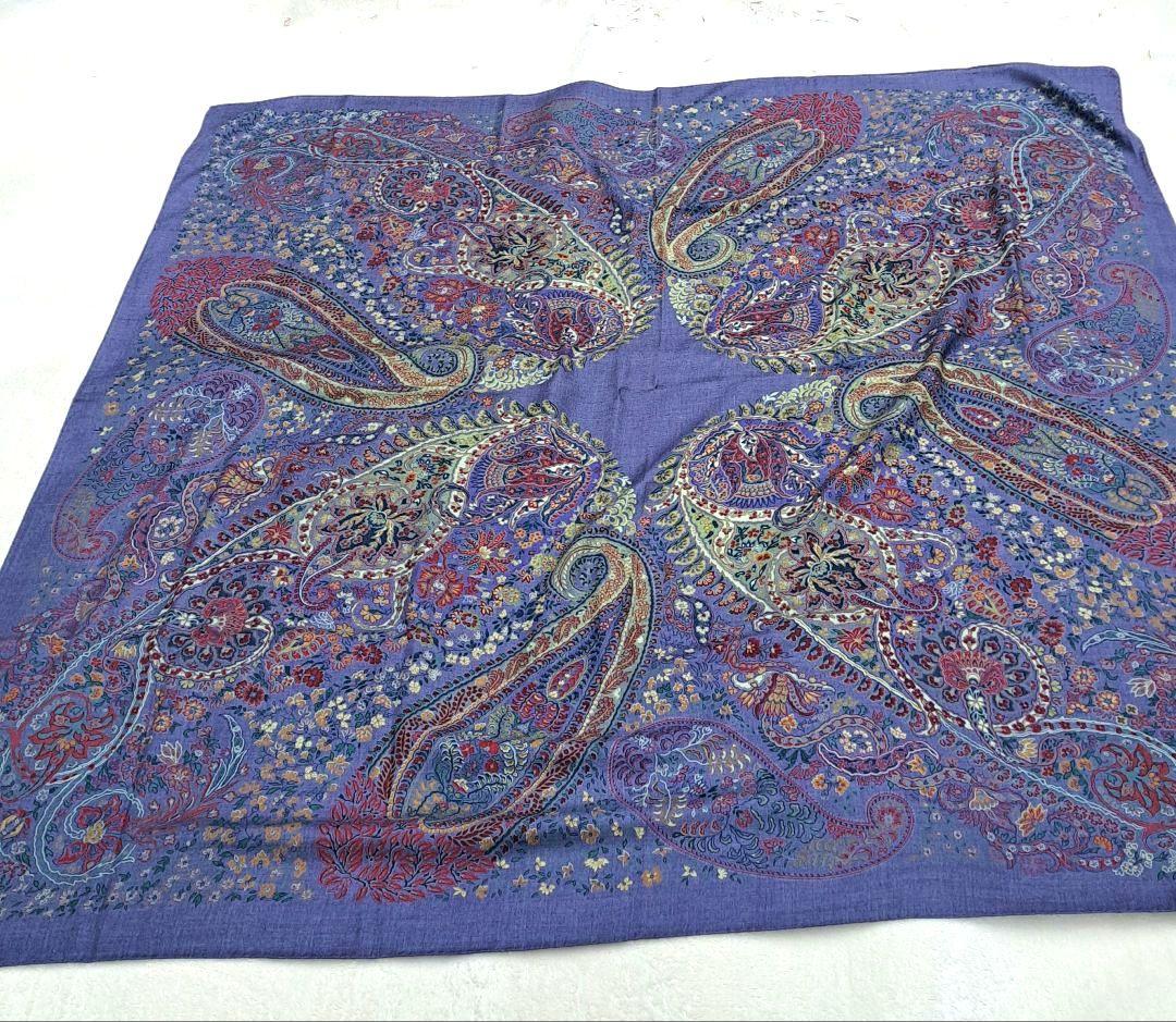 美品　ETRO エトロ　ウール70%×シルク30%ストール　大判　ペイズリー柄