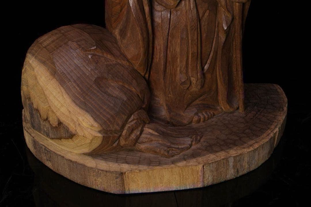 布袋尊 立像 天然木 木彫り 彫刻 一刀彫 箱付 七福神 布袋様 布袋 作家物