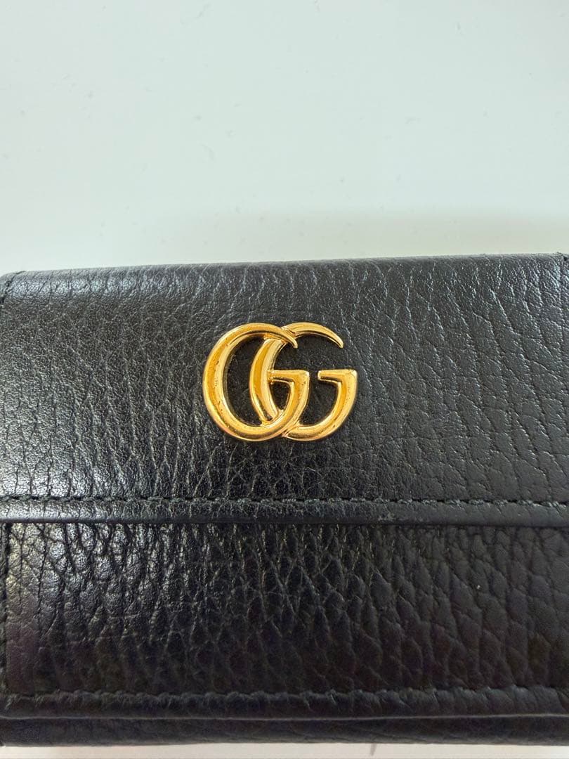 GUCCIグッチ 三つ折りミニ財布 GGマーモント レザー 黒