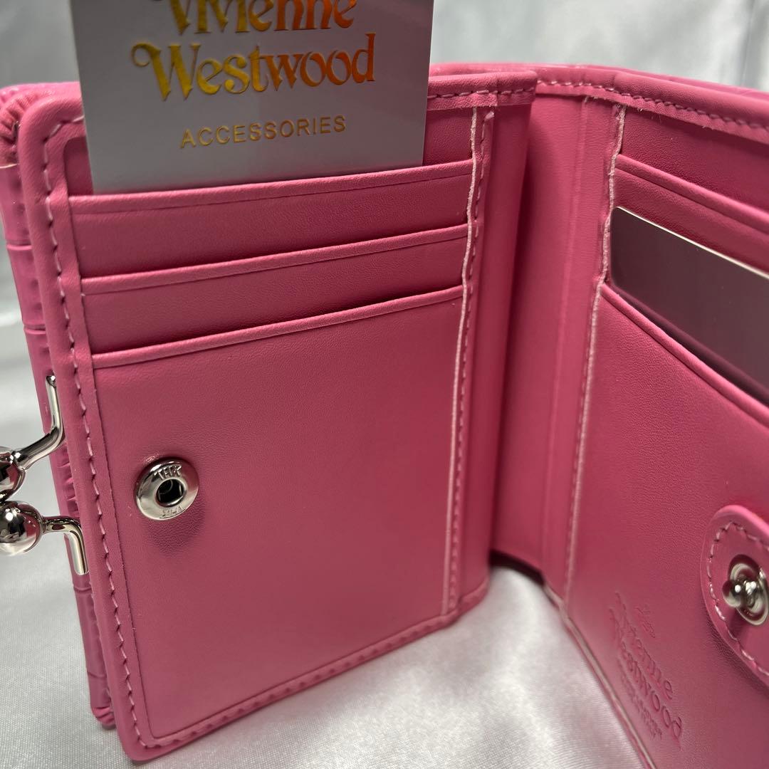 新品VivienneWestwoodピンク クロコダイル 蝶々留め 二つ折り財布