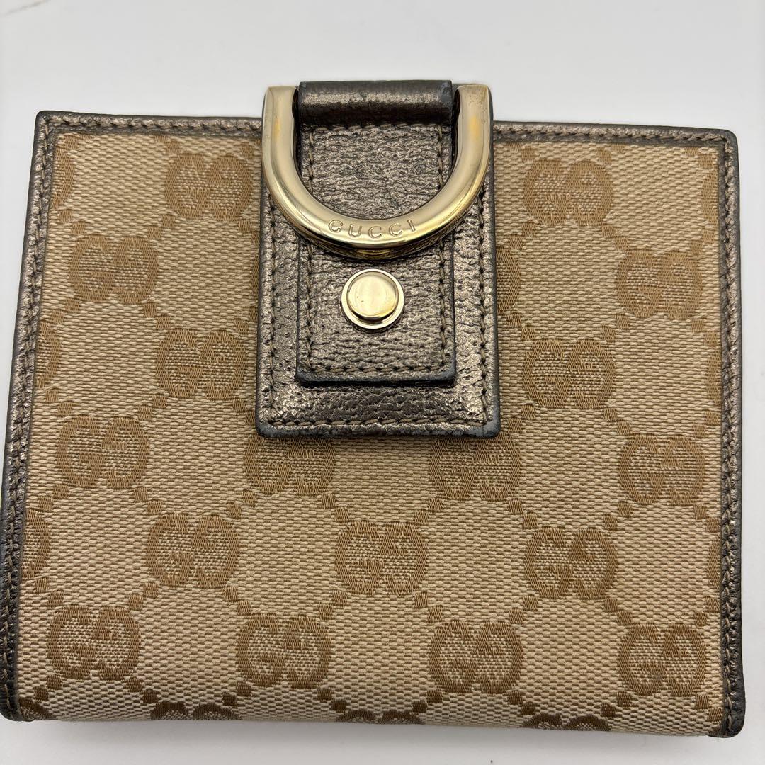 【美品・箱付】GUCCI グッチ 二つ折り財布 GGキャンバス Wホック