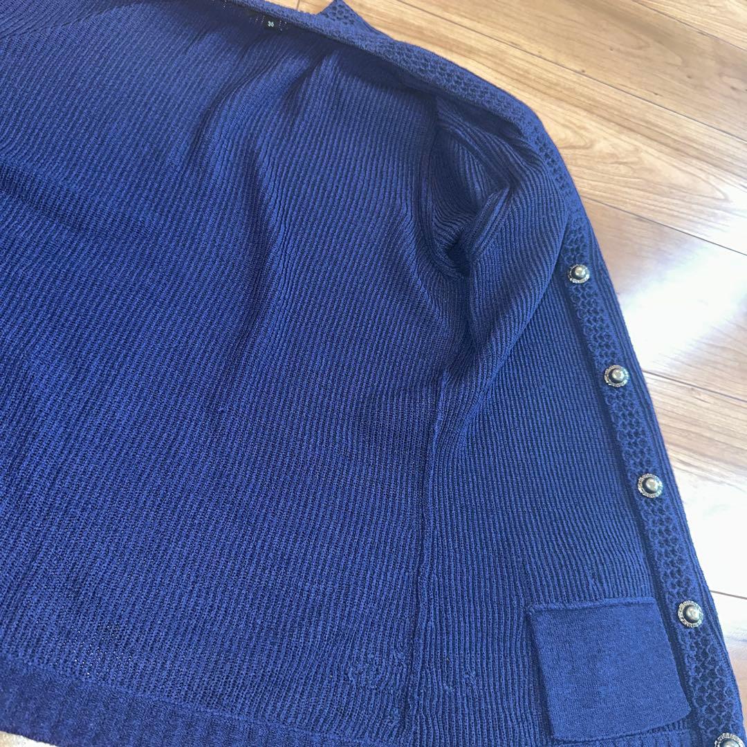 CHANEL ネイビー ボタン付きカーディガン 36