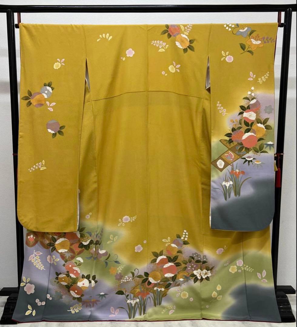 振り袖　フルセット　別誂長襦袢　山吹色　成人式　金彩加工　刺繍入り　844