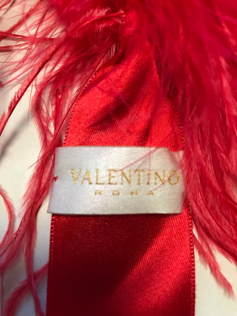 VALENTINO 赤 フリンジ 羽毛
