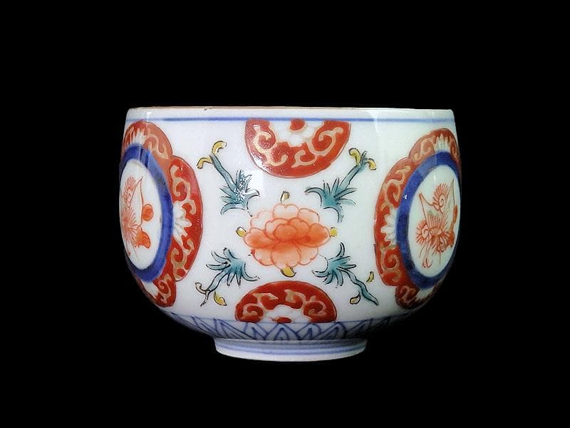 古伊万里　色絵　蝶に牡丹の図　りん茶碗　E883ASA-fbrp