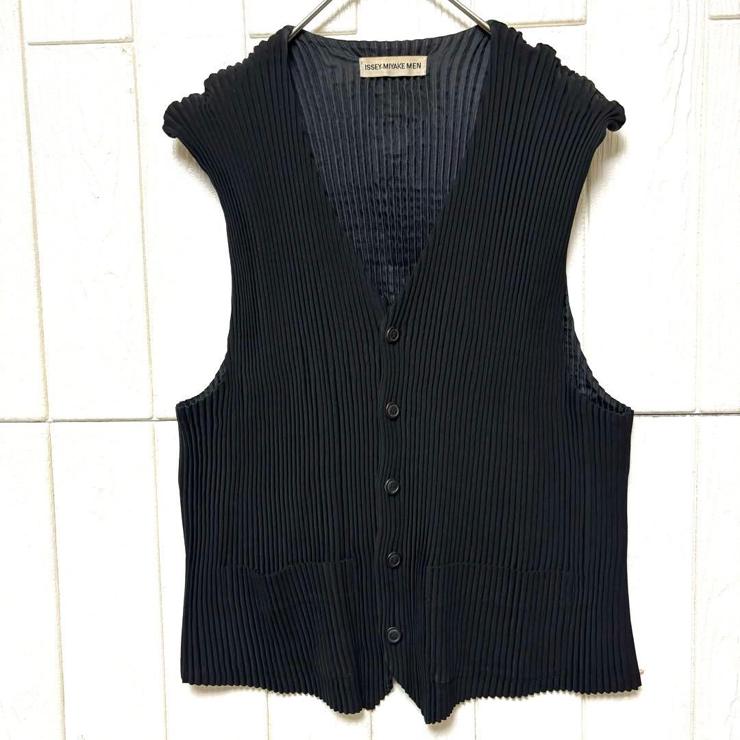希少 90s ISSEY MIYAKE MEN プリーツ ベスト ジレ 黒 M
