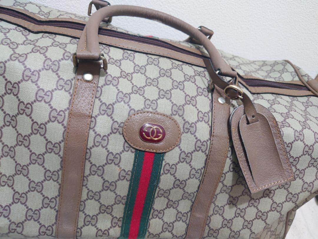 美品【GUCCI】大容量ボストンバッグGGオールドグッチ キャンバス レザー本革