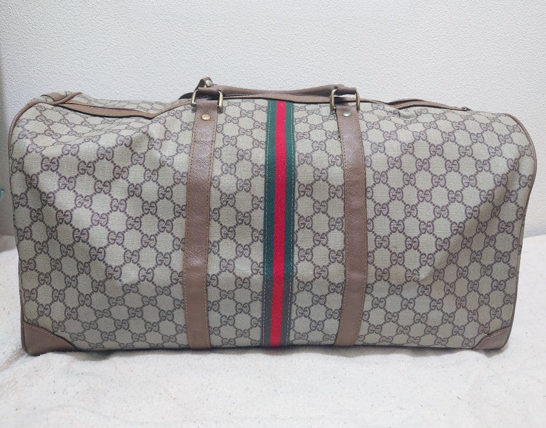 美品【GUCCI】大容量ボストンバッグGGオールドグッチ キャンバス レザー本革