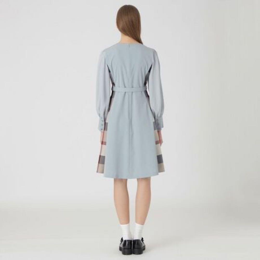 両サイドチェック＊ベルト付ワンピ＊サックスブルー＊ブルーレーベルクレストブリッジ