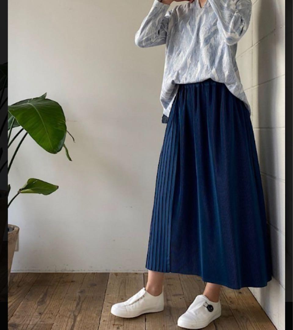値下げ【未使用】plantation インディゴプリーツ　スカート