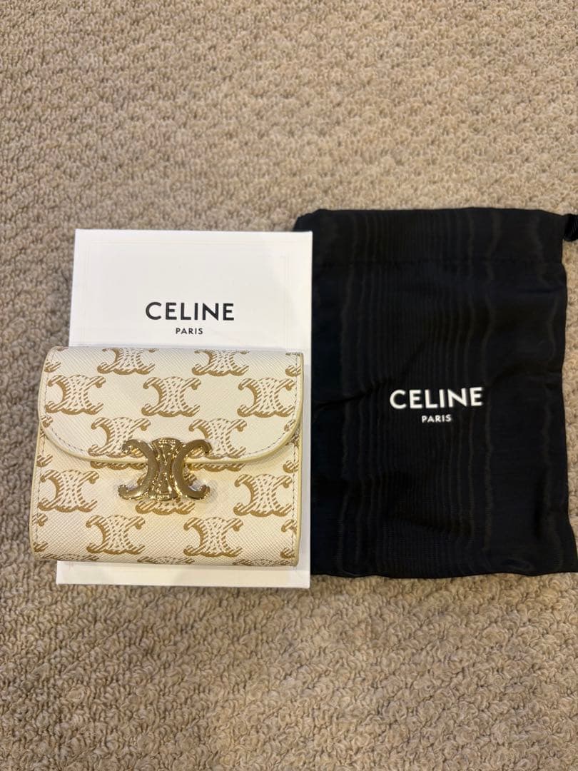 CELINE 三つ折り財布 ホワイト/ゴールド