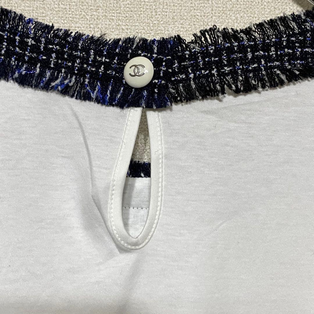 CHANEL・シャネル・Tシャツ・ツイード・コットン・白・ココマーク・M相当
