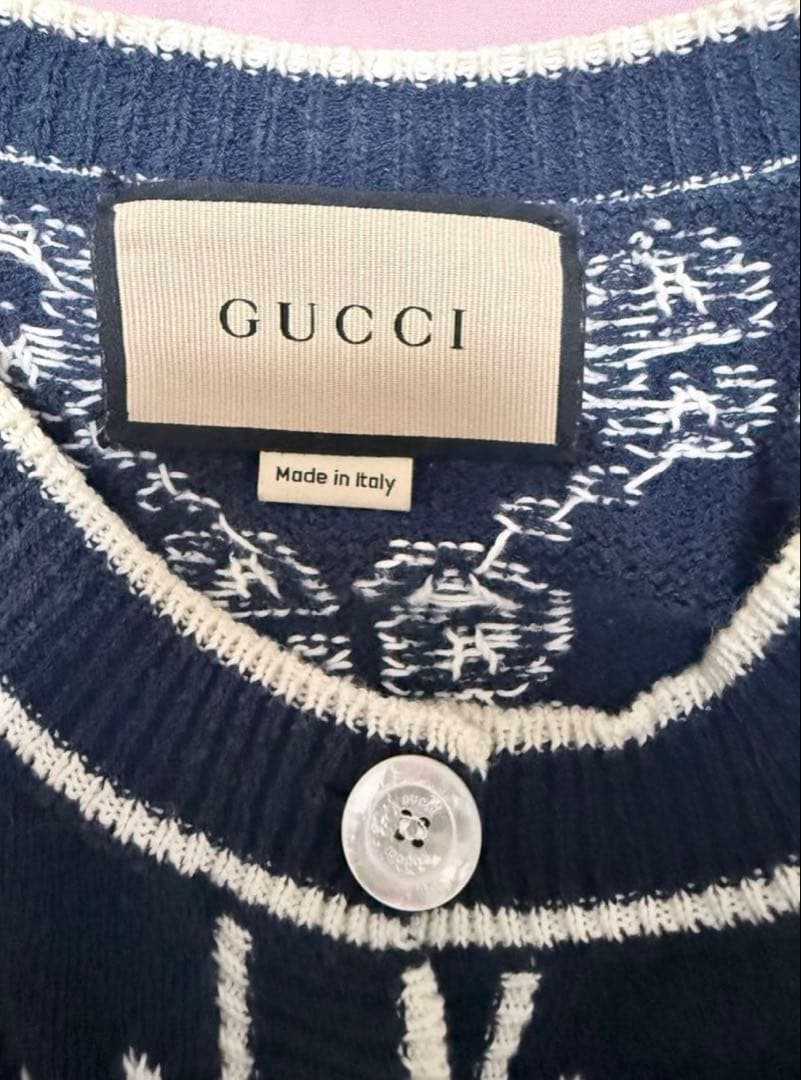 GUCCI コットンジャカードカーディガン ネイビー GG