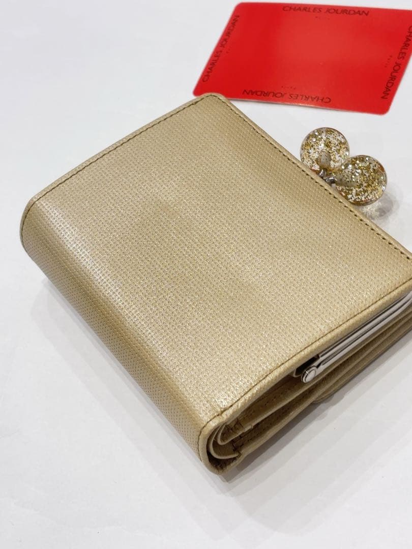 新品　シャルルジョルダン　キャンディ　がま口　二つ折り　財布　ゴールド　牛革