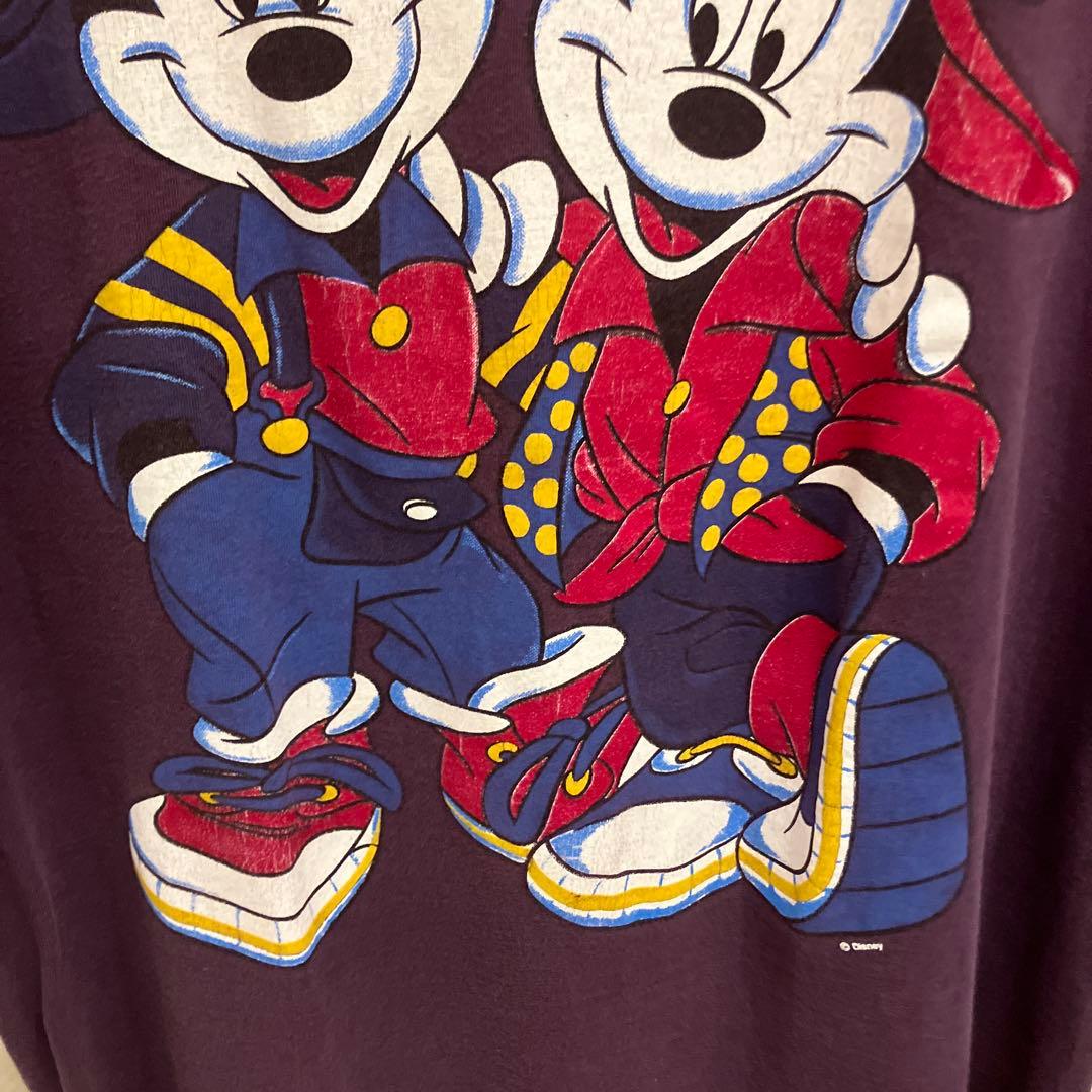 古着 90's ディズニー ミッキー ミニー Tシャツ パープル　L