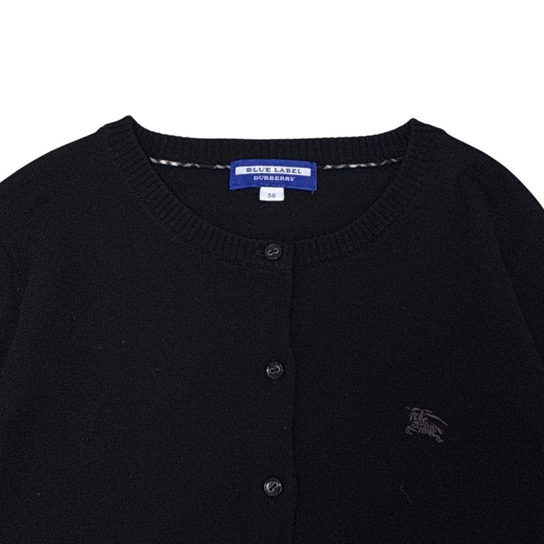 【美品】バーバリーブルーレーベルレーベル カーディガン 黒 ロゴ 38