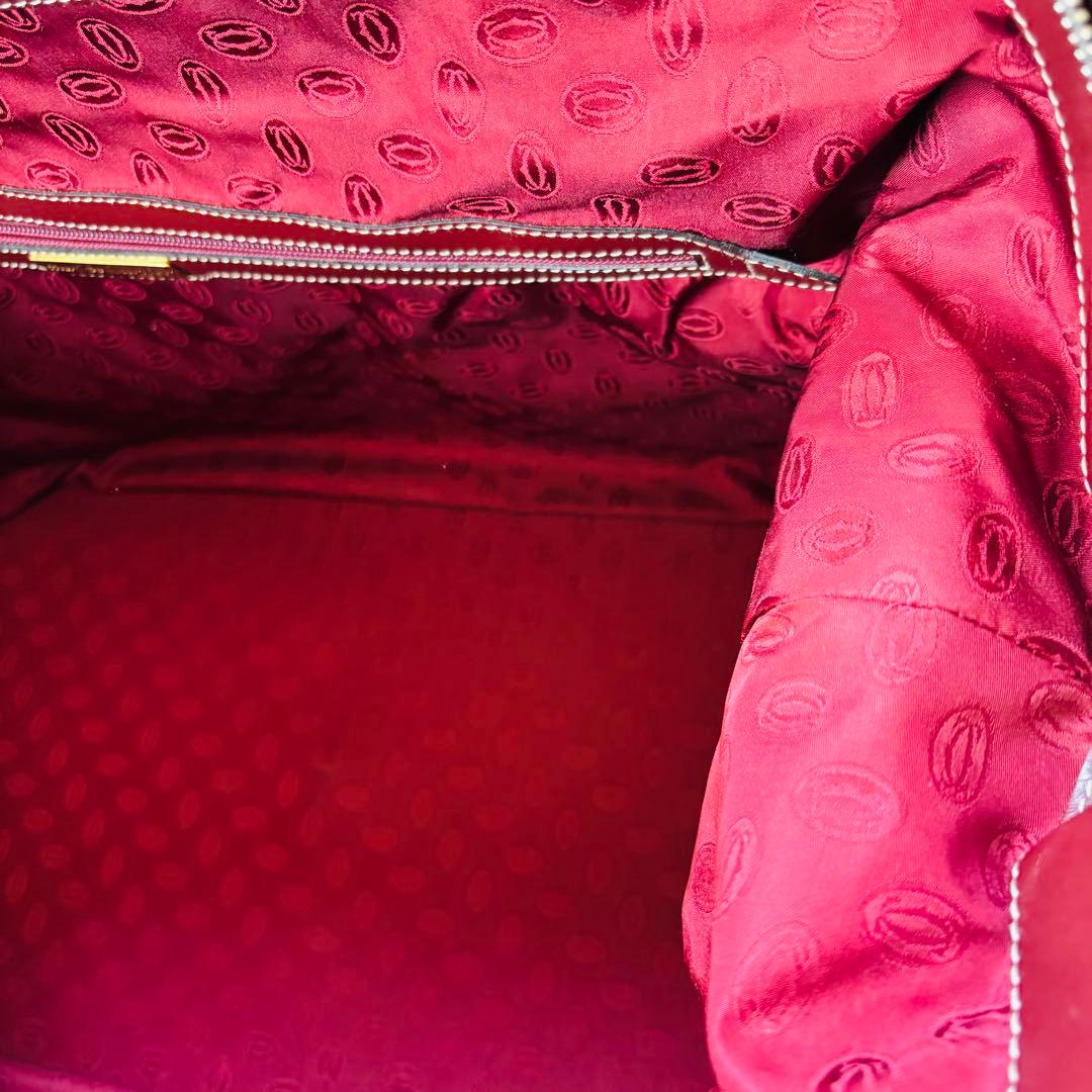 希少 カルティエ ボストンバッグ マストライン 本革 レザー 総柄 ワインレッド