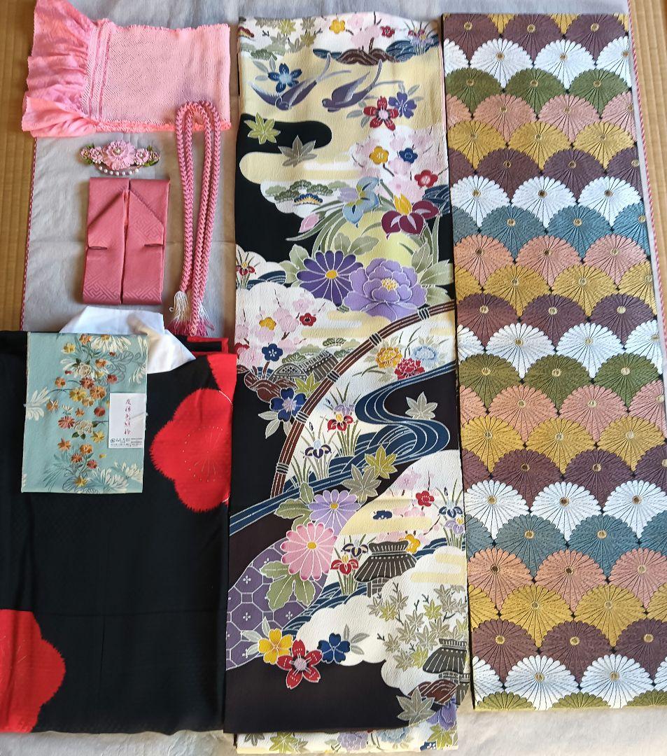 高級　京紅型　有名作家　黒　振袖フルセット　伝統工芸　丈164 裄67