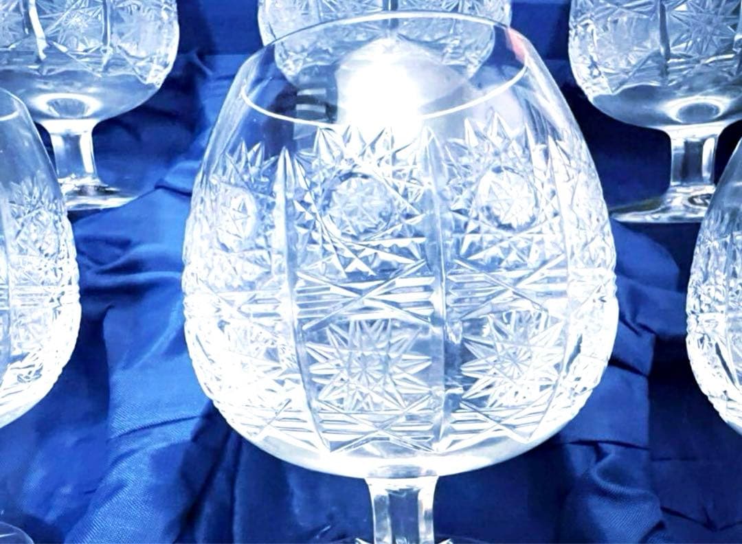 ゆり❣️未使用 高級 ボヘミア クリスタル ブランデー グラス6客 三越