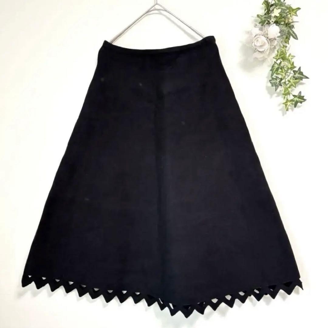 美品✨ドゥロワー（S）フレアスカート ミモレ丈 トライアングルカット黒 ベロア