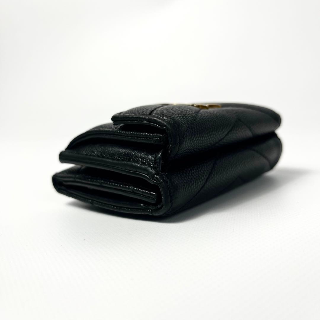 希少✨サンローラン 三つ折り財布 YSL カサンドラ キャビアスキン ブラック
