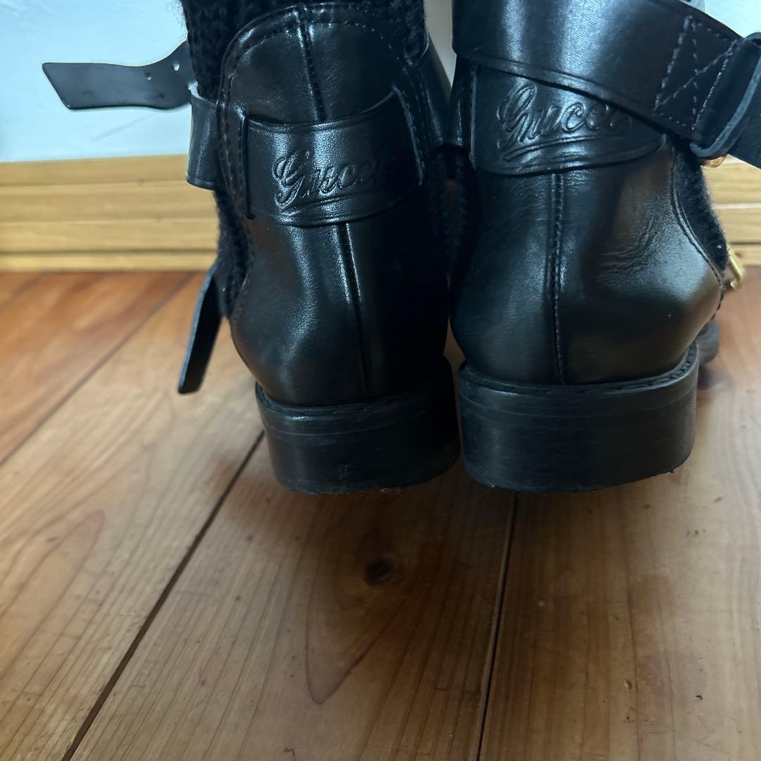 GUCCI★ニット ブーツ レザー 切り替え ブラック 23.5