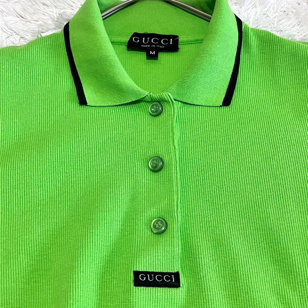 美品 GUCCI グッチ インターロッキングG ボタン ポロシャツ グリーン
