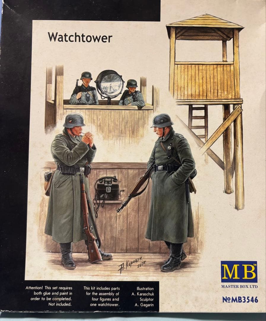 マスターボックス 1/35 ドイツ軍収容所監視塔 警備兵フィギュア4体 ベース付