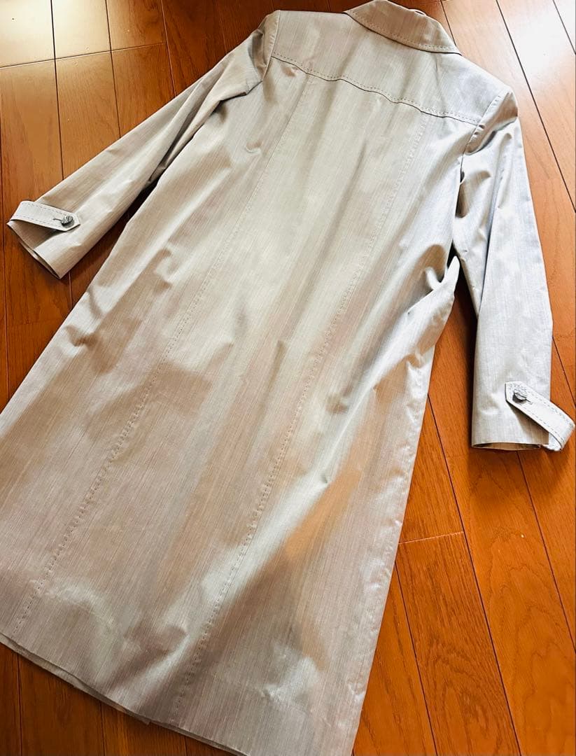 新品☆レリアン　スプリングコート（トレンチ）シルバーグレー　シルク100%