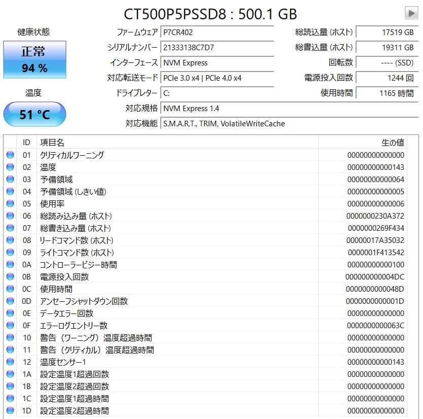 Crucial MX500 CT500MX500SSD1 2.5インチ SSD②
