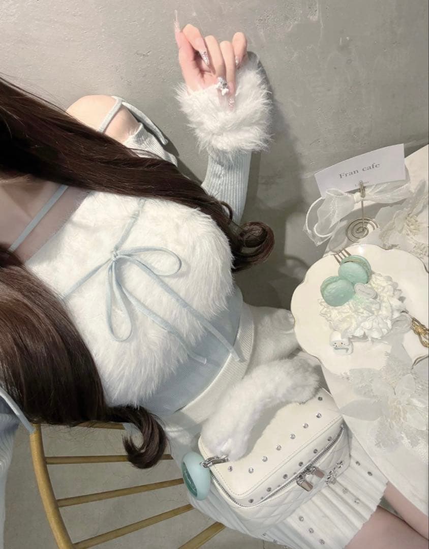 lumignon Ribbon bust fluffy tops ライトブルー