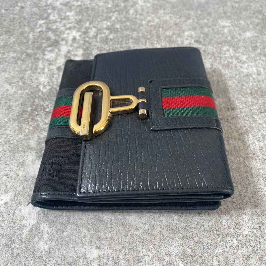 極美品　GUCCI グッチ シェリーライン GGロゴ 金具 レザー 二つ折り財布