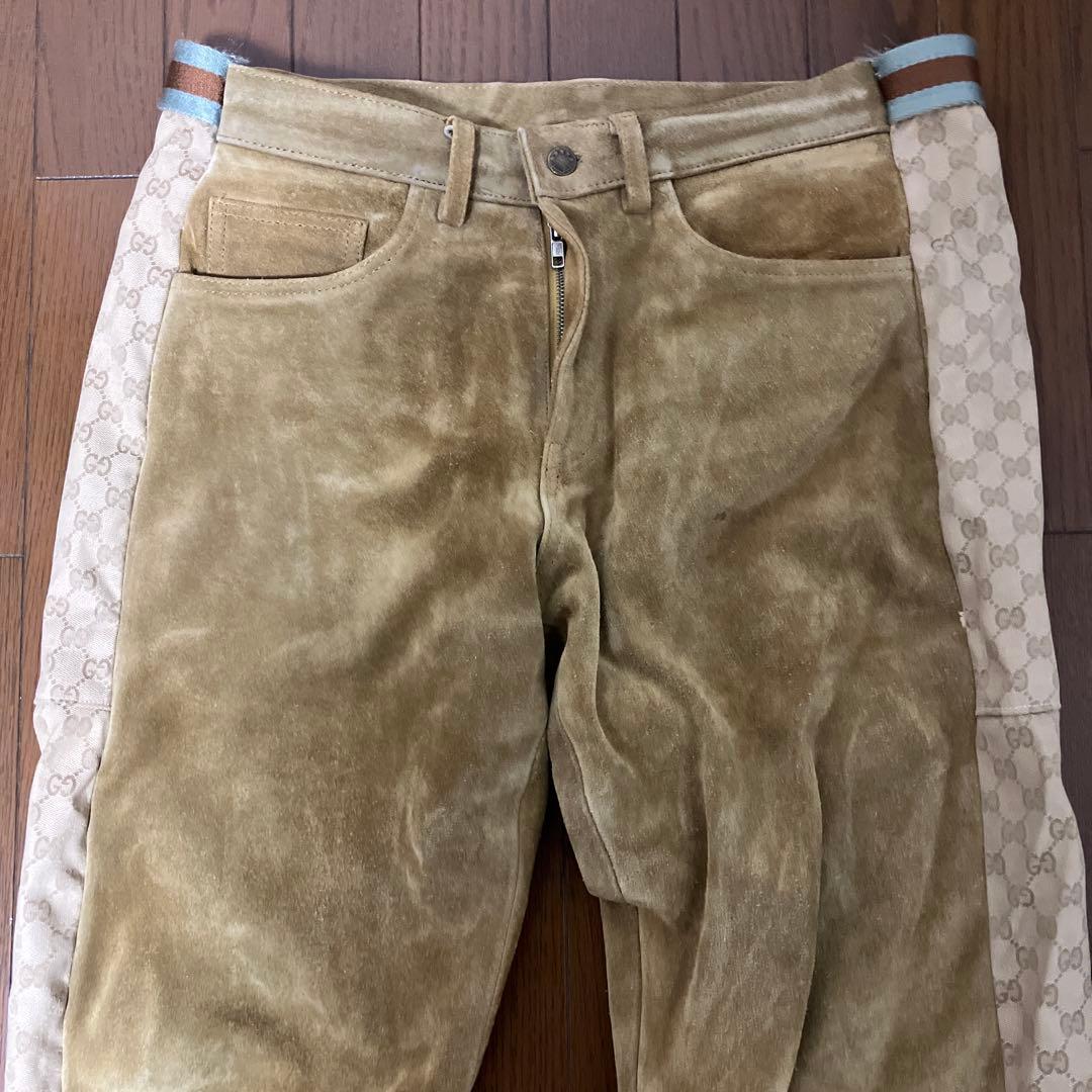く*ろ様 gucciカスタム　再構築スウェードパンツ W38 グッチ