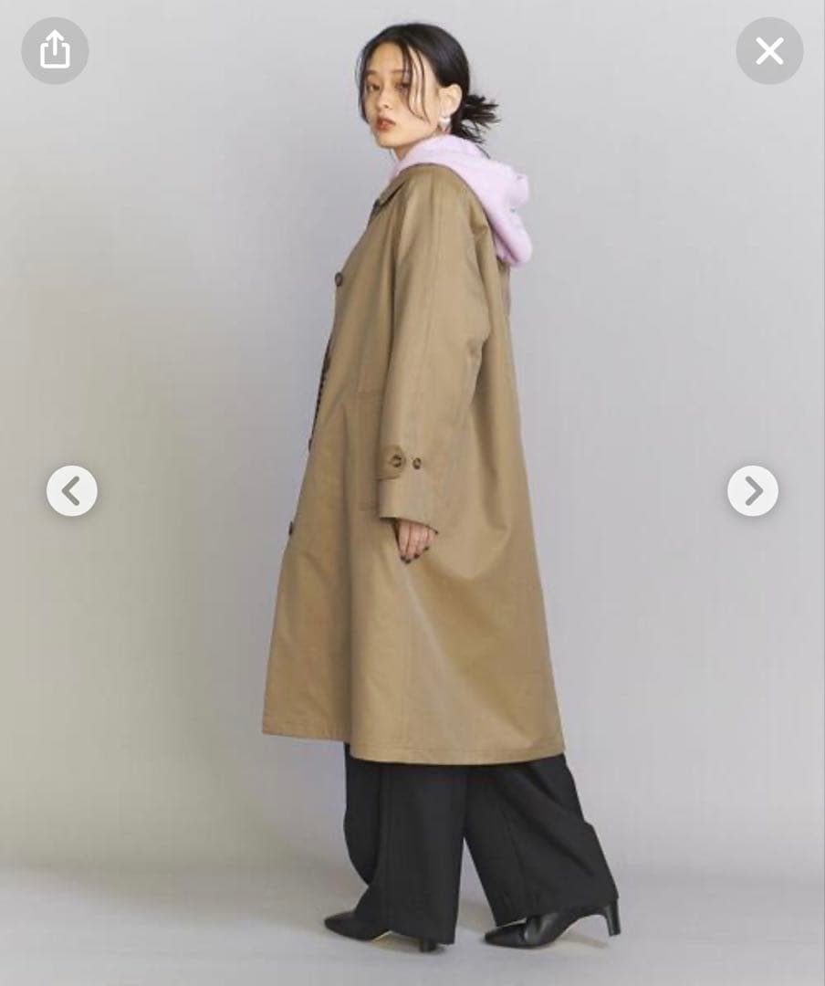 BEAUTY&YOUTH コットンシャンブレー×チェック ステンカラーコート