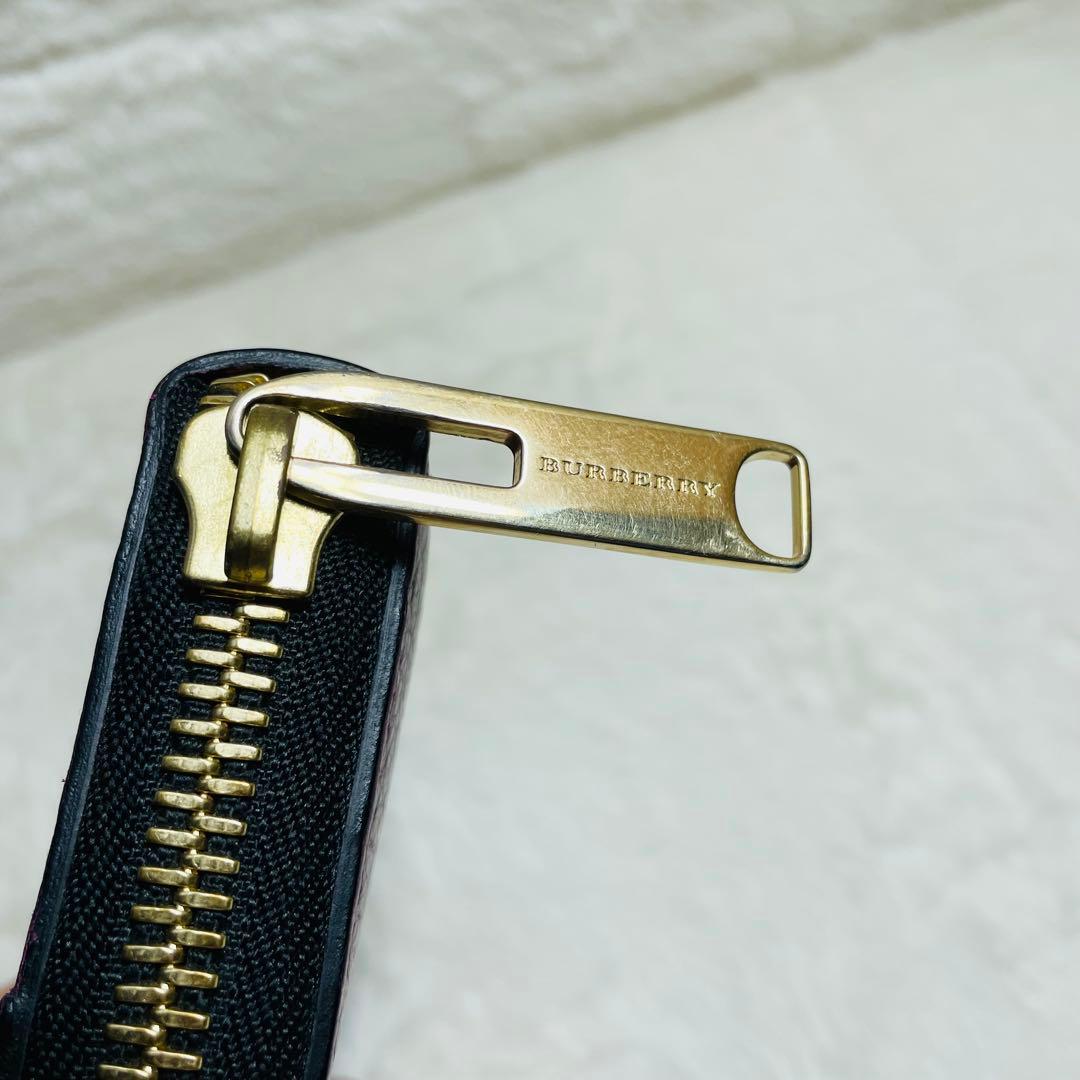 極美品　BURBERRY 正規品　ボルドー　ラウンドファスナー 長財布　おしゃれ