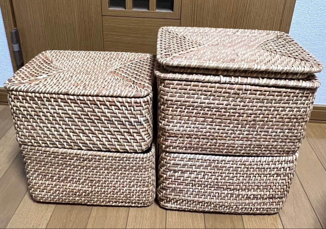 【未使用】無印良品 重なるラタン長方形ボックス セット
