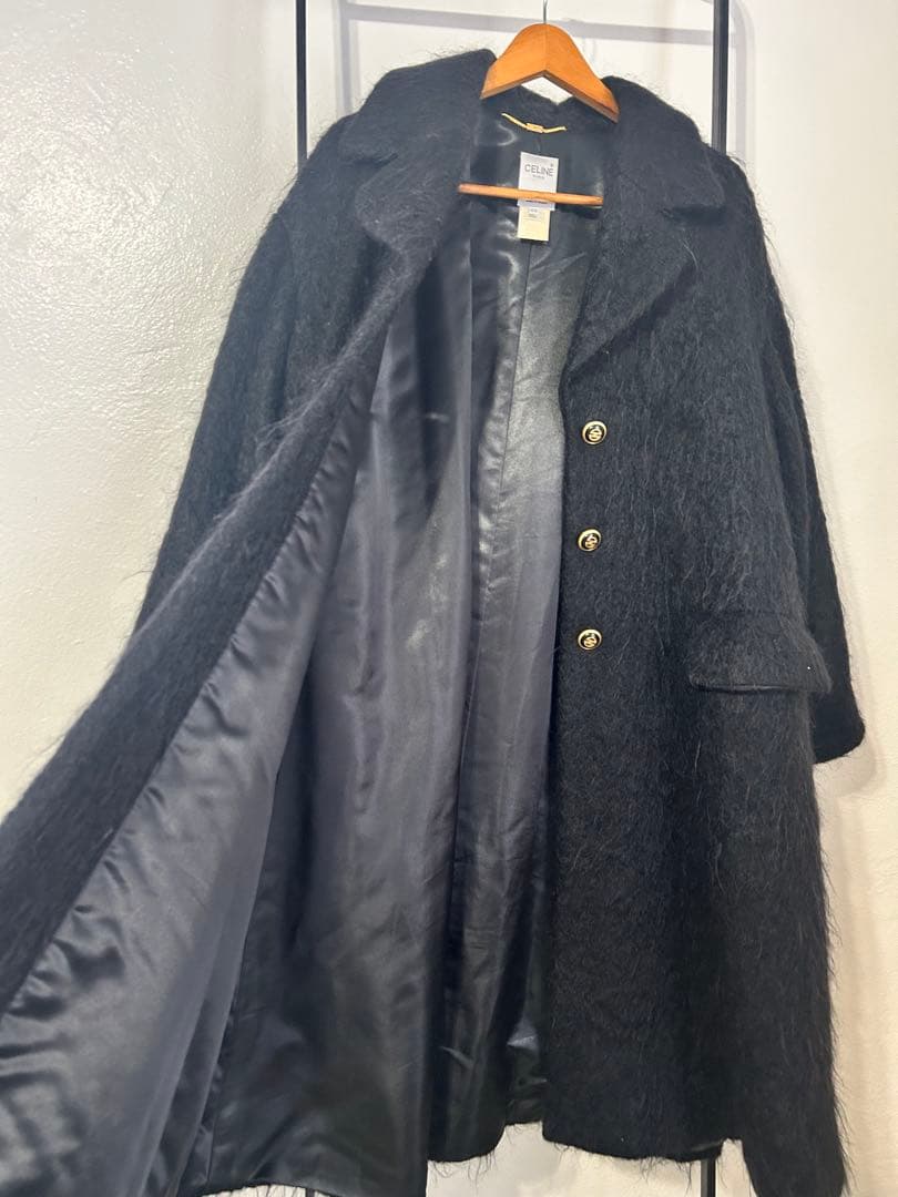 vintage CELINE PARIS モヘアロングコート 黒