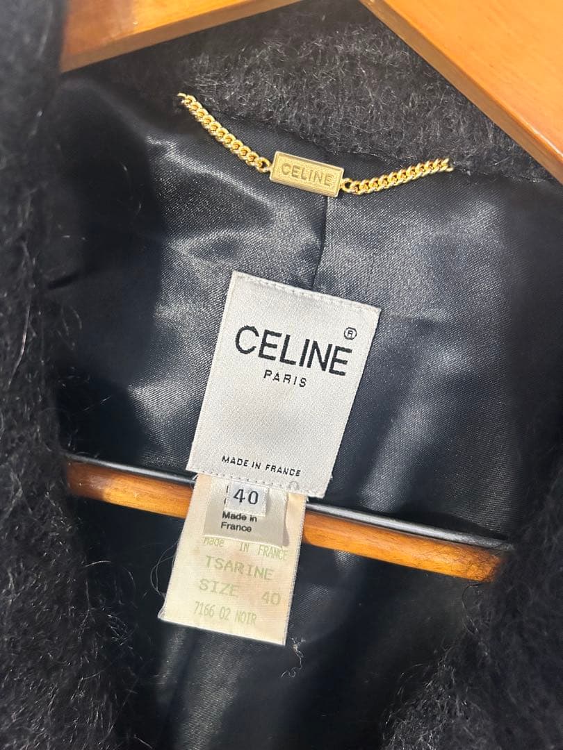 vintage CELINE PARIS モヘアロングコート 黒