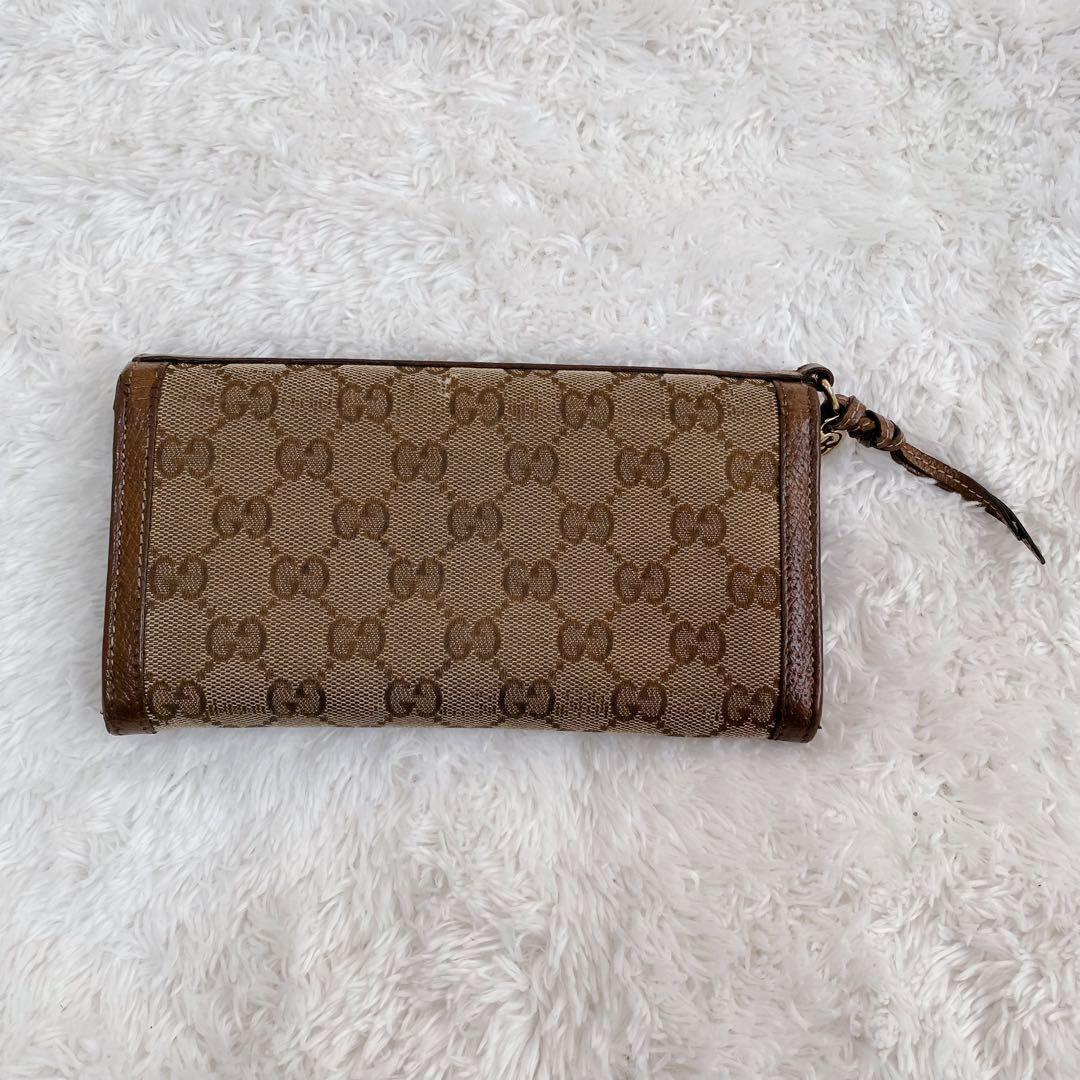 GUCCI グッチ GGキャンバス 二つ折り長財布 ブラウン 茶　レザー