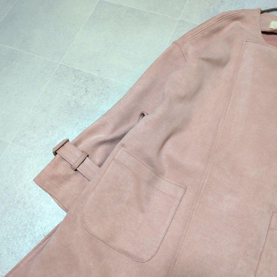 【極美品】銀座マギー ノーカラーコート ベルト付 ピンクベージュ 春コート