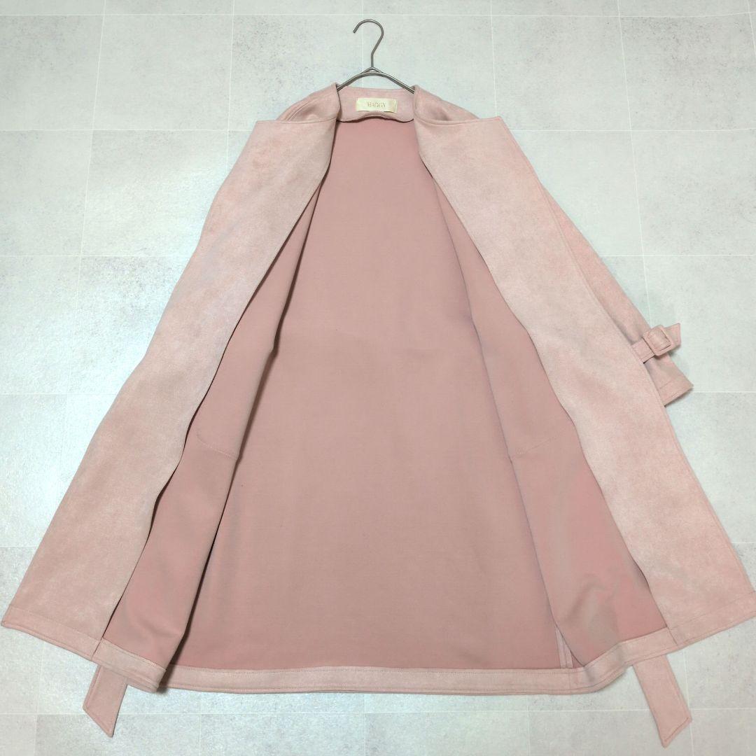 【極美品】銀座マギー ノーカラーコート ベルト付 ピンクベージュ 春コート