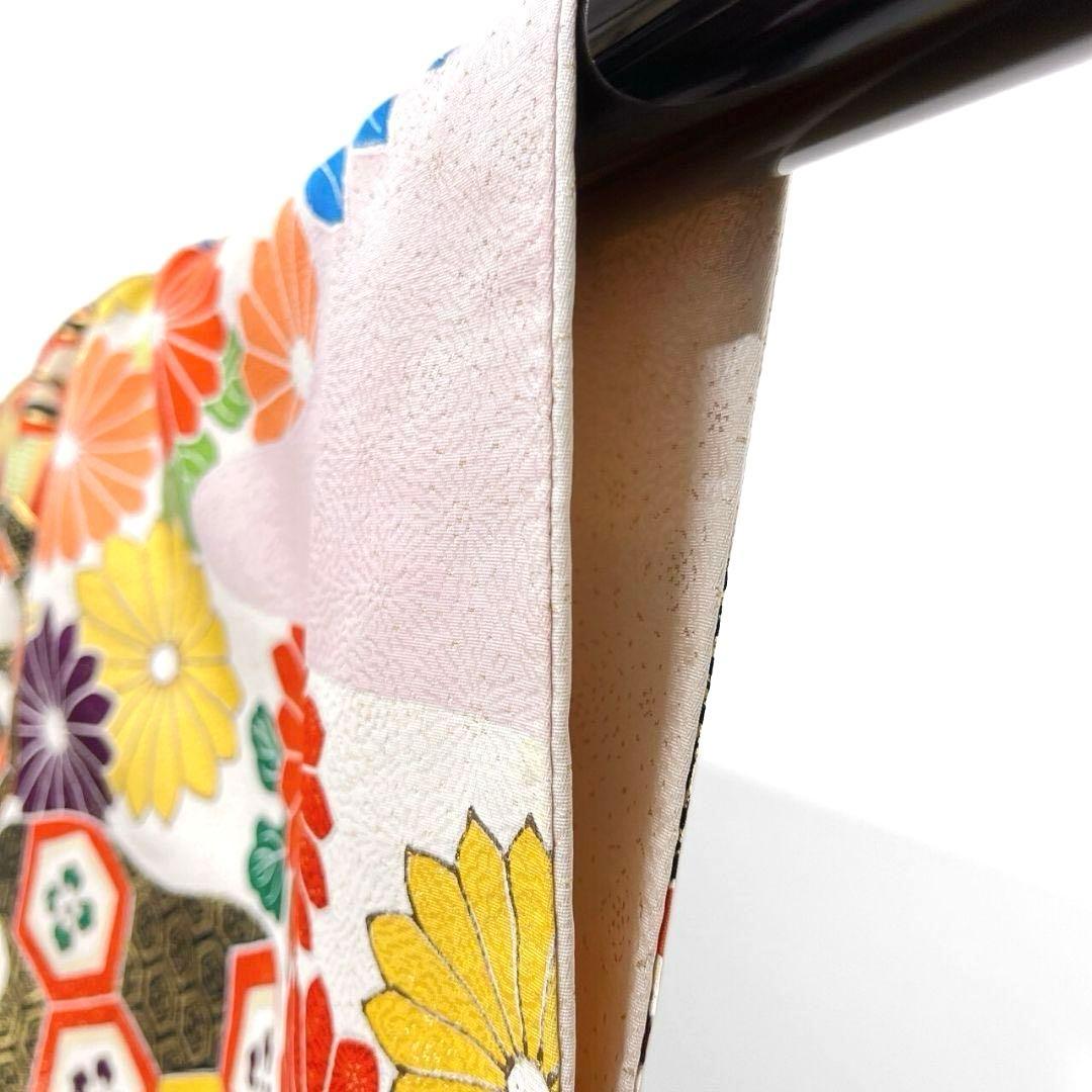 振袖　金駒刺繍　金彩　御所車　七宝　藤の花　花模様　成人式 着物 045a p
