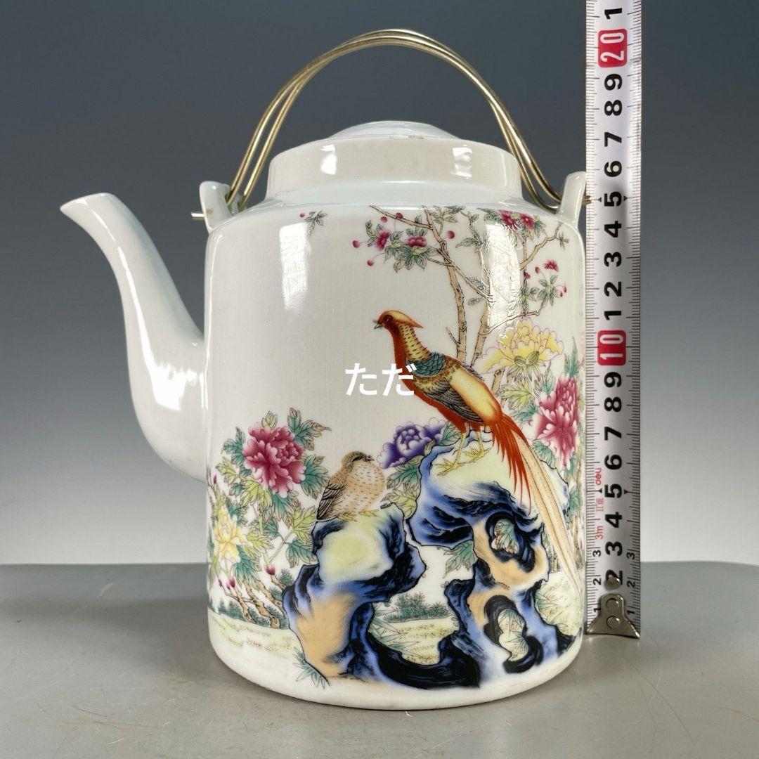 中国茶器 粉彩富貴吉祥図提梁壺 茶壺 煎茶器 工芸品 置物