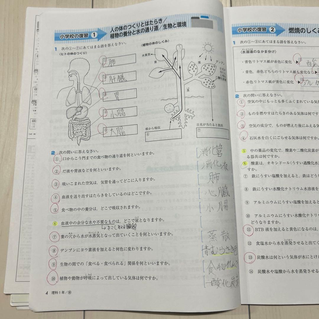 秀英予備校　テキスト　￼中1 理科　社会　英語　数学