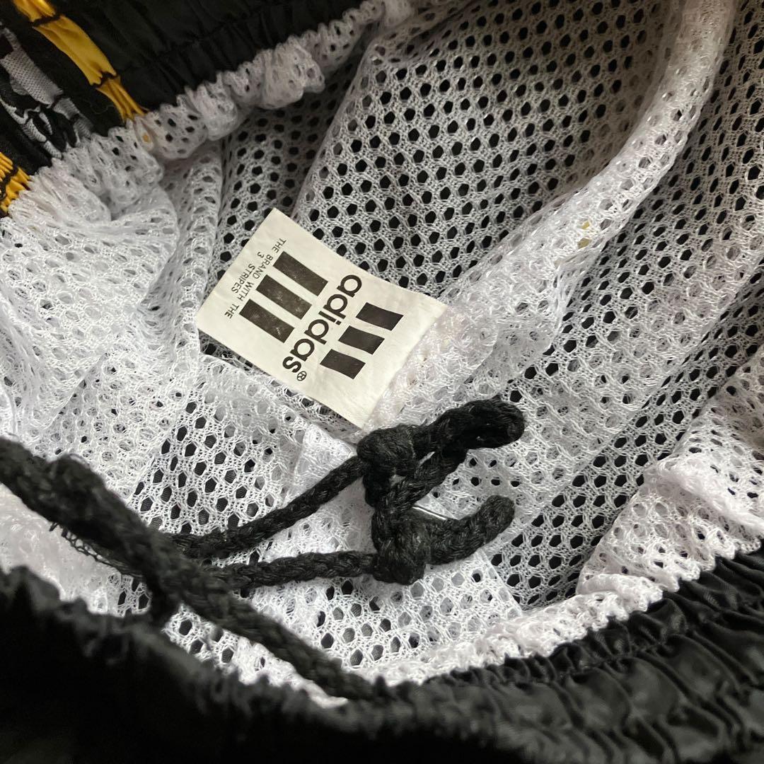 極太90s old adidas バギーナイロントラックパンツ ロゴテープ 黒