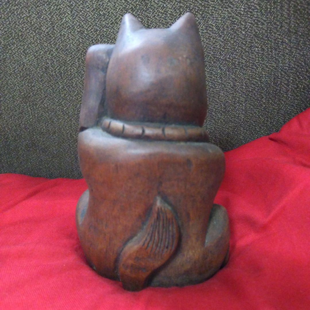 【開運】招き猫　竹製彫り物