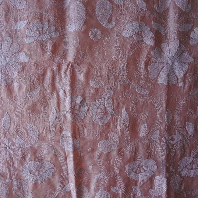 カンタ刺繍 　大判ショール　花のワルツ　ローズピンク