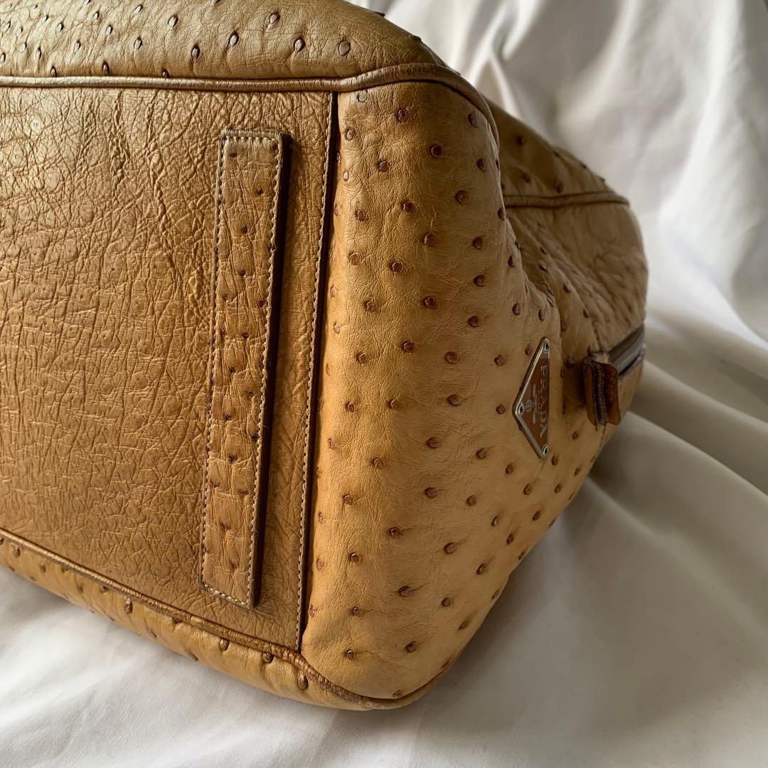 PRADA オーストリッチ ボストンバッグ 三角ロゴ