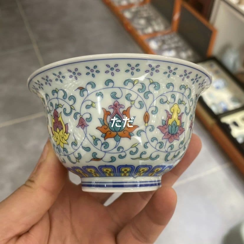 中国茶器 景徳鎮 陶磁器 宝相花三才蓋碗 茶器 茶道具 煎茶器 新品未使用