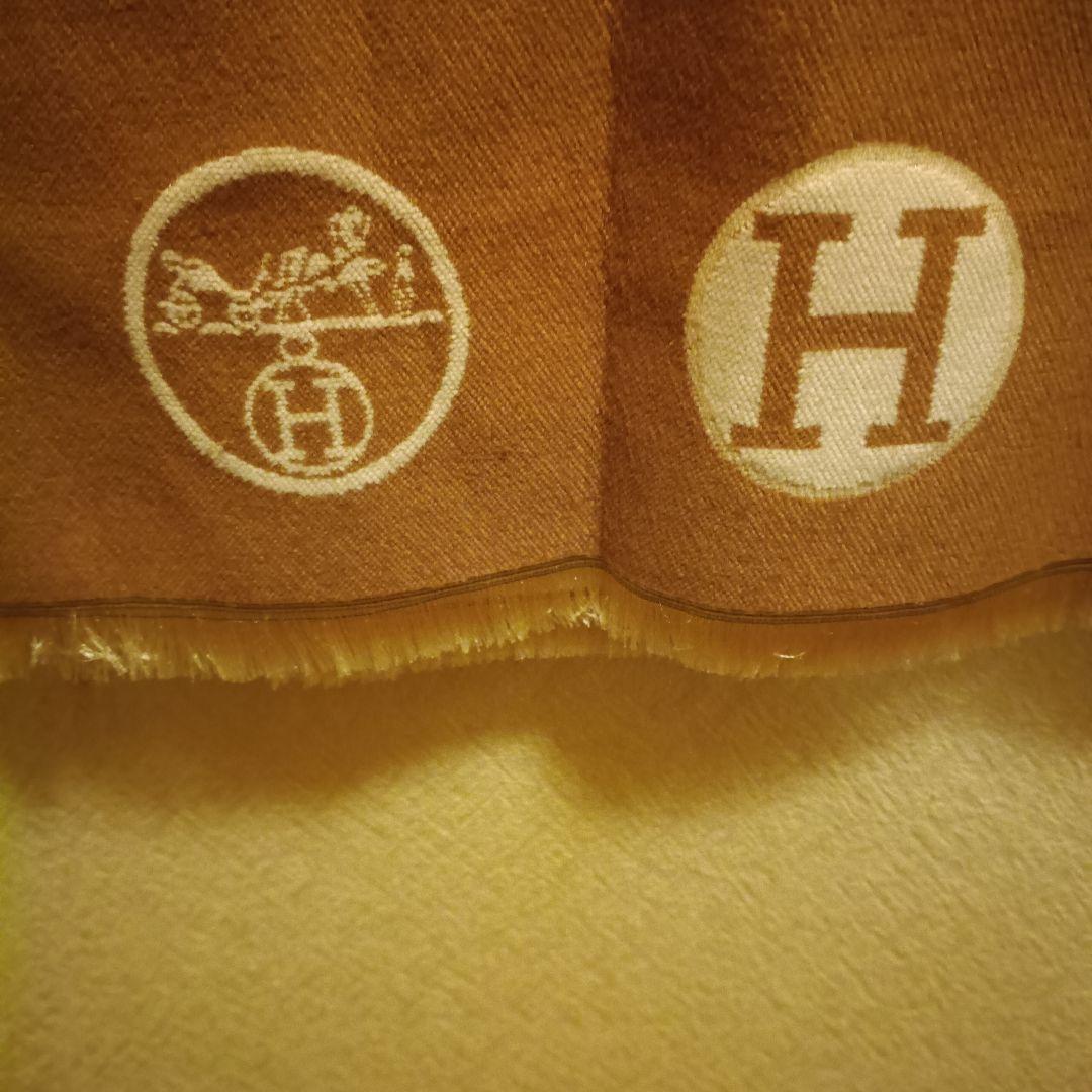 HERMÈS エルメス ロゴ入りブラウンマフラー メンズレディース